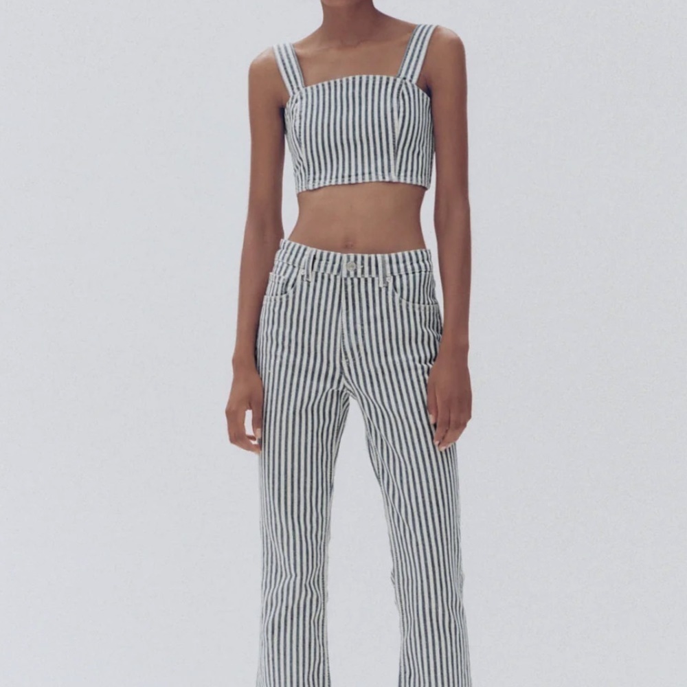[Zara] Striped Denim Crop Top - Picture 7 of 12